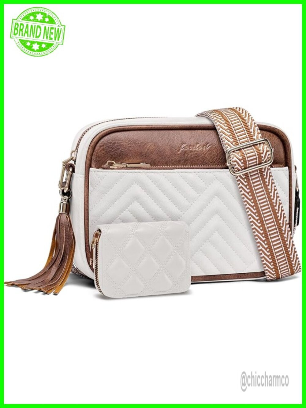 Vegan Leather Quilted Crossbody Bag with Wallet Set and Tassel Strap
